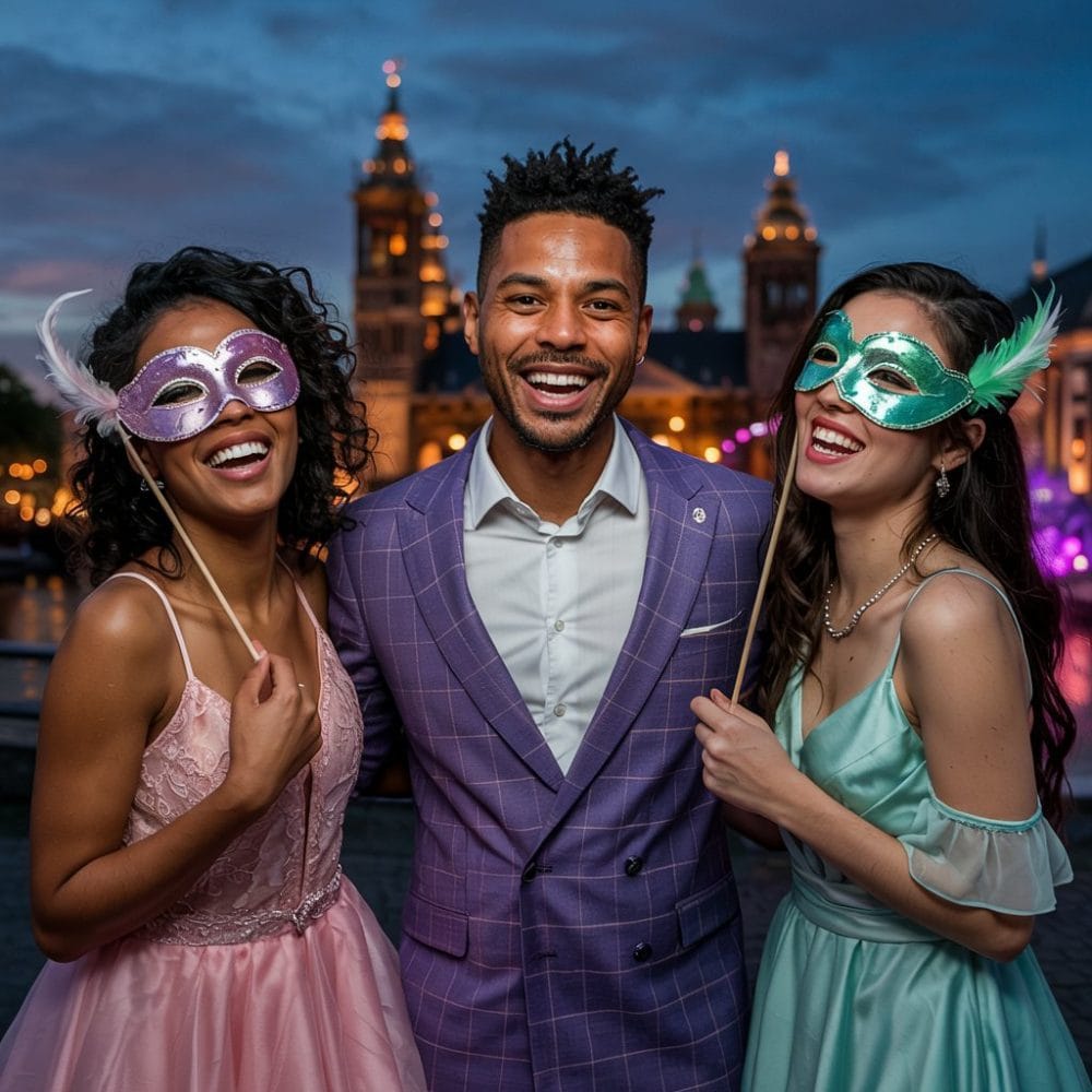 photobooth pose 3 people amsterdam skyline